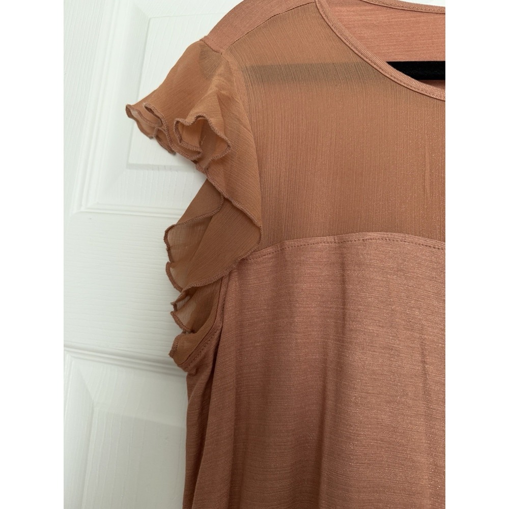Kim & Cami Terracotta Flutter Sleeve Top Sheer Mesh Yoke Blouse Size Large - Picture 4 of 8